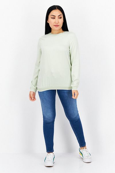 s.Oliver Women Crew Neck Long Sleeves Plain Blouse, Light Olive