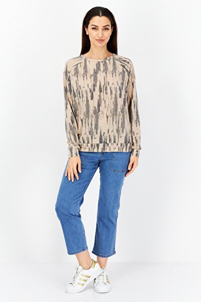 Endless Blu Women Crew Neck Long Sleeves Allover Print Top, Multicolor