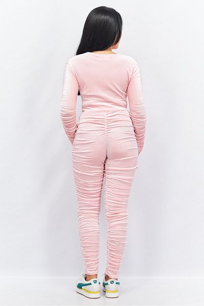 Moda Minx Women 2 Pieces Ruched Top And Jogger Set, Pink