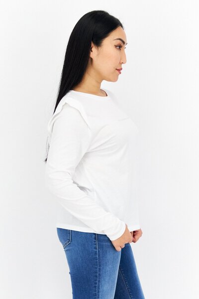 s.Oliver Women Round Neck Long Sleeve Graphic Print Top, White