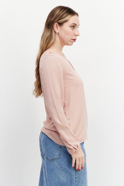 ZERO Women U Neck Long Sleeve Plain Top, Old Rose