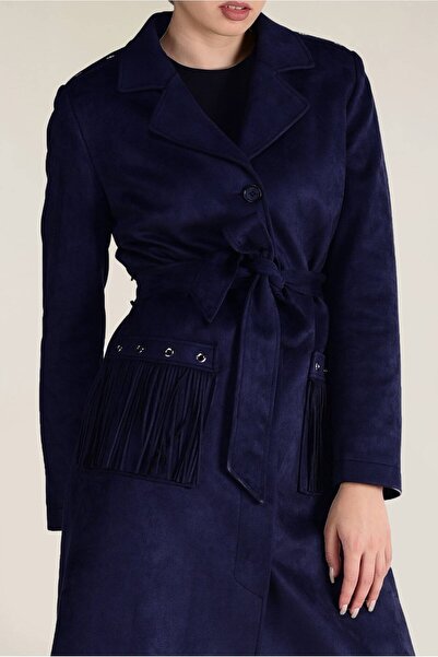 Alvina Шкіряний пальто з кишенями та бахромою 9776