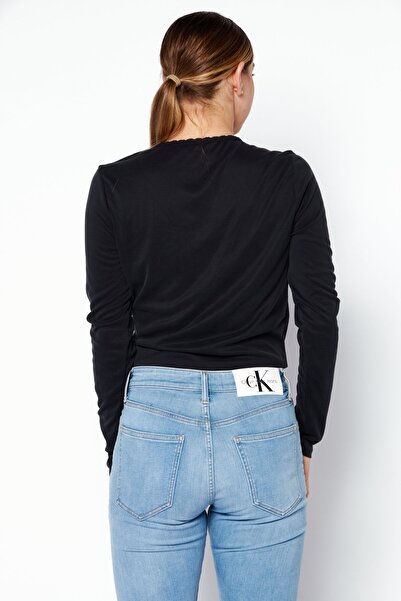 LUCKY BRAND Women Surplice Neck Long Sleeve Plain Top, Navy Blue