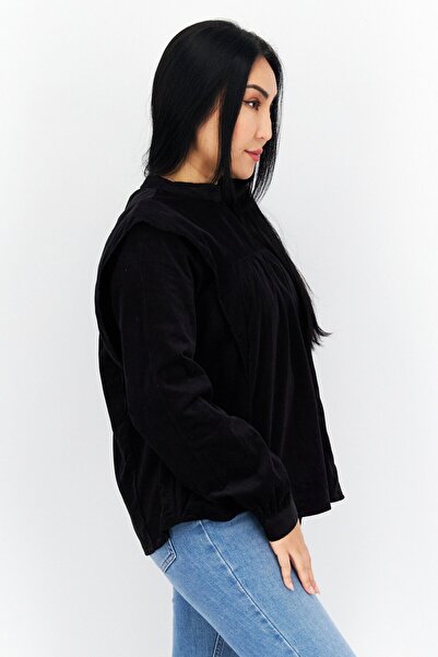 s.Oliver Women Mock Neck Long Sleeves Plain Top, Black