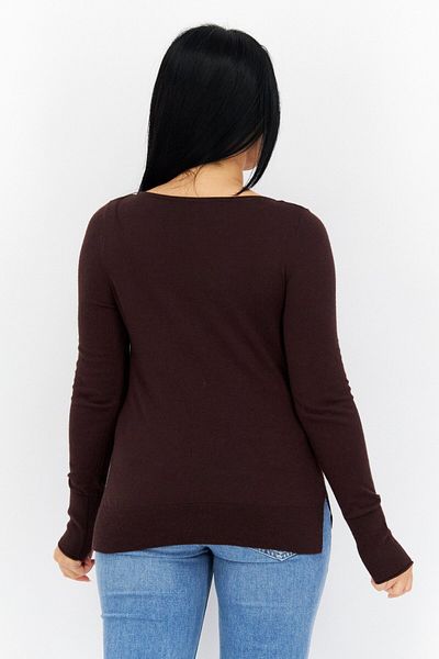 comma Women Bateau Neck Long Sleeve Solid Top, Brown