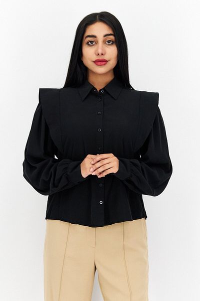 s.Oliver Women Pointed Collar Long Sleeve Solid Shirts, Black