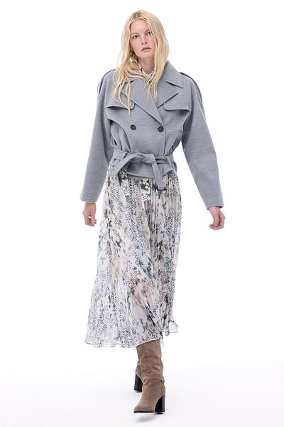 Perspective Sensorial Comfortable Fit Short Length Fake Sleeve Men's Lapel Gray Melange Color Women's Coat