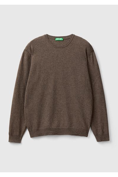 United Colors of Benetton Мъжки пуловер с кръгло деколте от 100% меринос, цвят млечен кафе