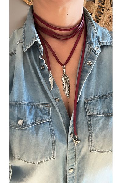 by özllem Design Leather Wrapped Bohostyle Leaf Necklace