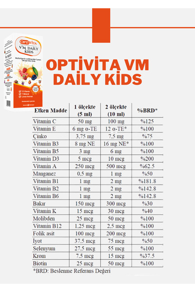 Optivita Multivitamin Çocuk Şurubu 3 Adet | VM Daily Kids Çocuklar İçin Multivitamin ve Mineral