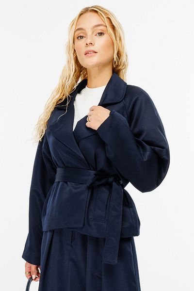 Hooopstore Κοντή καμπαρντίνα με διπλό γιακά μπλε ναυτικό