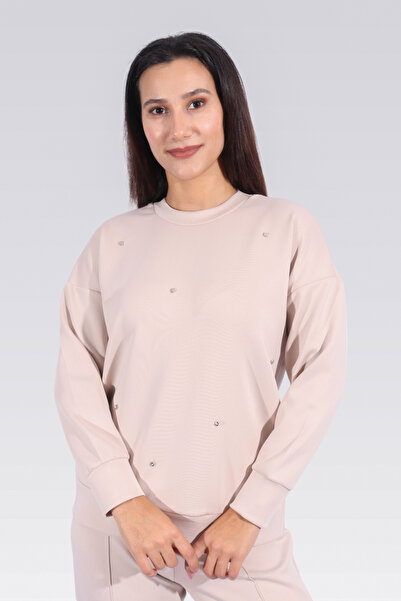 TOLGA SARAÇOĞLU 10418 СВІТШОТ З ДЕТАЛЯМИ З КАМЕНЯМИ