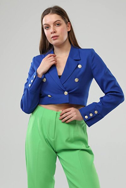OUZ Fashion Women's Double Breasted Crop Jacket with Buttons