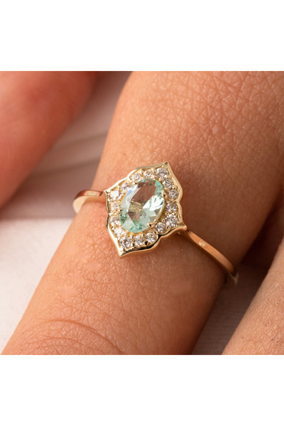 FasekGold Vintage Su Yeşili Taşlı Gümüş Evlilik Teklifi Hediye 925 Ayar Gümüş Yüzük