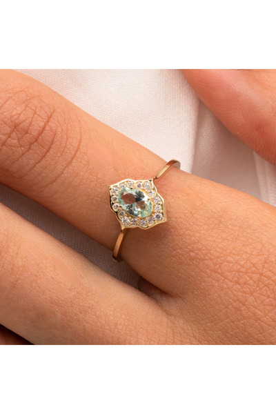 FasekGold Vintage Su Yeşili Taşlı Gümüş Evlilik Teklifi Hediye 925 Ayar Gümüş Yüzük