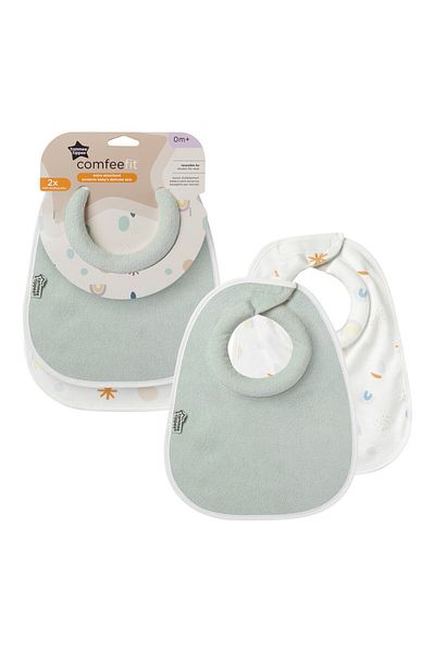 tommee tippee Closer to Nature  Milk Feeding Bib X 2 -Indigo Blue Blue/Mint Green/Baby Pink