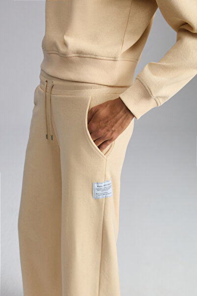 GRIMELANGE Γυναικεία Laury από οργανικό βαμβάκι, μαλακό φαρδύ πόδι, κανονική ετικέτα, λεπτομερές κρεμ παντελόνι