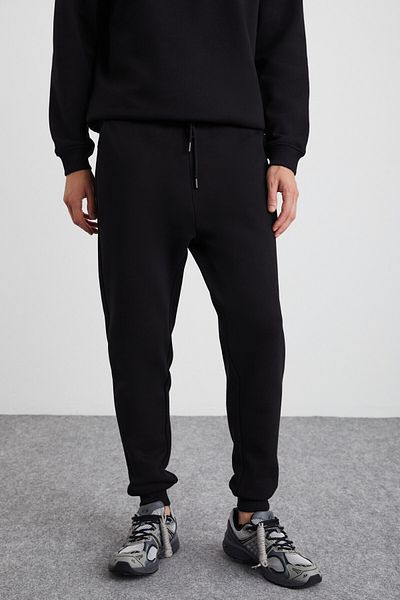 GRIMELANGE Adens Herren-Jogginghose aus regulärer Bio-Baumwolle, Premium-Stoff, Raster, elastisches Bein, Schwarz