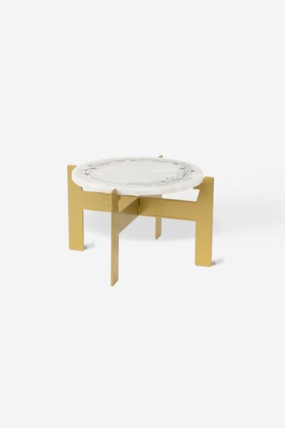Rarart Concept Gold Metal Dekoratif Mini Sehpa - Yüksek Sunum Standı - Ince Desen Bloem