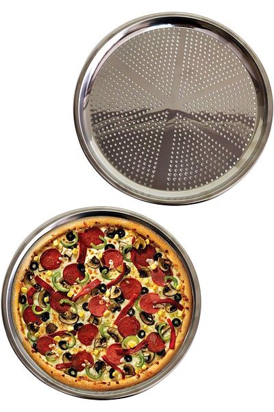 EveFix Stainless Steel Pizza Tray, Perforated Lahmacun and Pizza Pan, Oven Tray (36 cm)