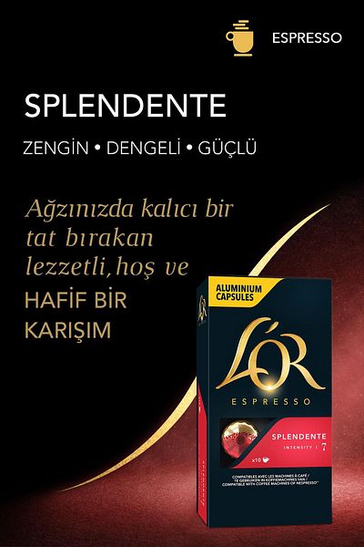 L'OR Splendente Intensity 07 Nespresso Compatible 10 Pieces Aluminum Capsules Coffee