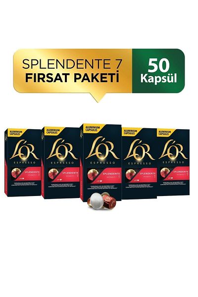 L'OR Splendente Intensity 7 Nespresso Compatible Aluminum Capsule Coffee Opportunity Package 10 Pieces X 5 Packs