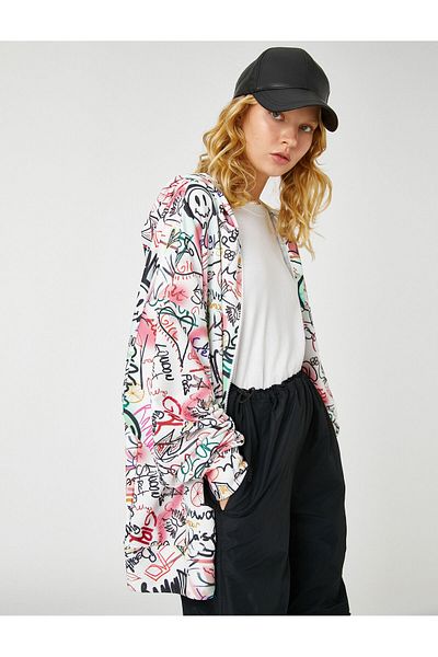 Koton Übergroßes Sweatshirt mit Reißverschluss, Graffiti-Print und Fleece-Innenseite
