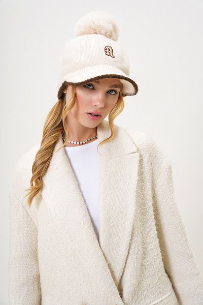 Trend Alaçatı Stili Damen Ecru Pompom Strickmütze ALC-X13252
