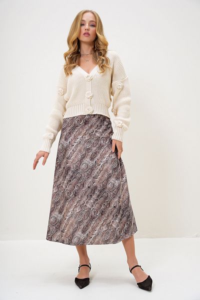Trend Alaçatı Stili Kaffee-Ecru gemusterter Maxi-Satin-Rock – versteckter Taillengummi, ALC-X13265