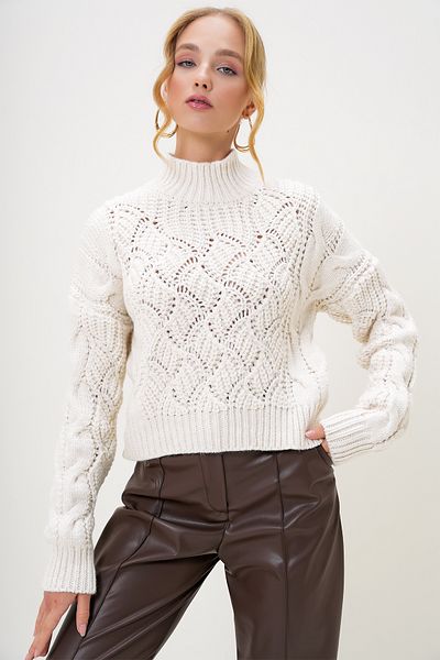 Trend Alaçatı Stili Women's Cream Half Turtleneck Motif Winter Knitwear Sweater Alc-X13207