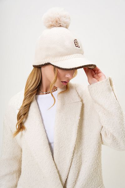 Trend Alaçatı Stili Damen Ecru Pompom Strickmütze ALC-X13252