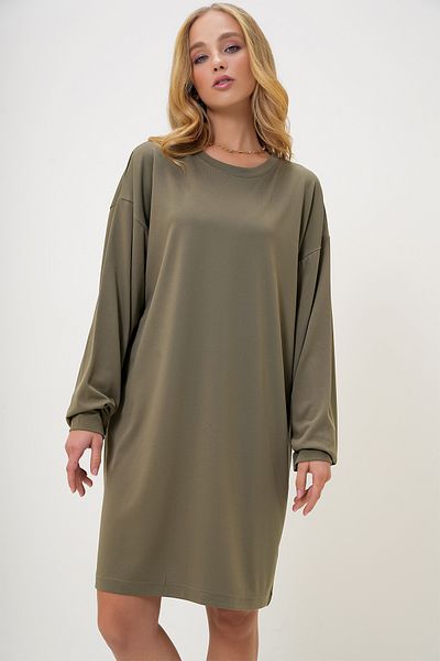 Trend Alaçatı Stili Women's Khaki Crew Neck Sweatshirt Dress Alc-X13137
