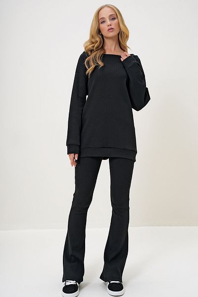 Trend Alaçatı Stili Black Oversize Camisole Blouse and Spanish Trousers Set - Alc-X13059