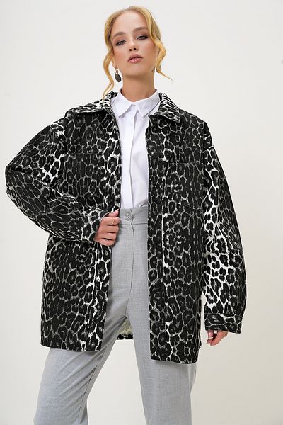 Trend Alaçatı Stili Women's Black Double Pocket Leopard Print Oversize Gabardine Jacket Alc-X13167