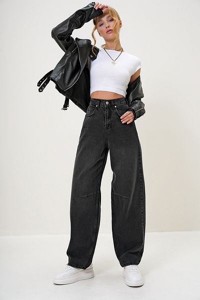 Trend Alaçatı Stili Women's Black High Waist Baggy Balloon Jean Alc-X12557