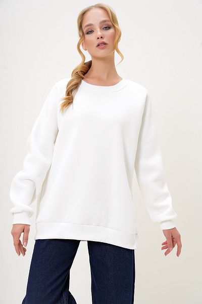 Trend Alaçatı Stili Women's White Crew Neck Raglan Sleeve Three Thread Raster Basic Sweatshirt Alc-X13180