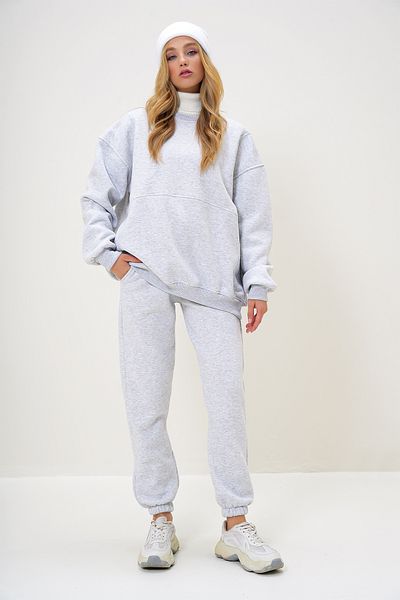 Trend Alaçatı Stili Grimelange Damen-Trainingsanzug-Set mit Rundhalsausschnitt, Oversize-Sweatshirt und elastischem Bein ALC-X13095