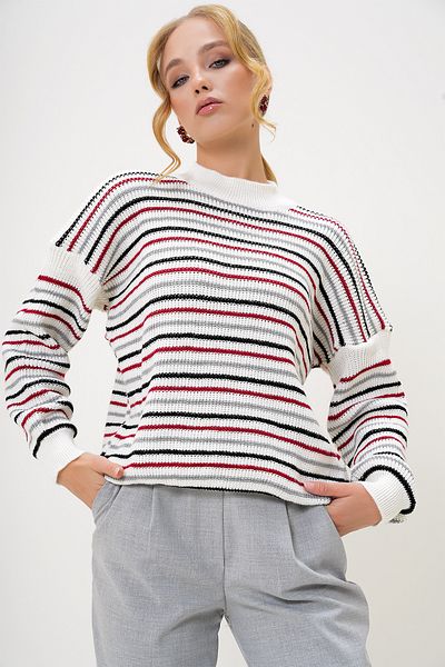 Trend Alaçatı Stili Women's Ecru Half Turtleneck Striped Knitwear Sweater Alc-X13176