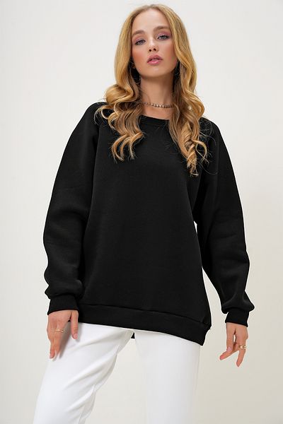 Trend Alaçatı Stili Schwarzes Basic-Sweatshirt mit Rundhalsausschnitt und Raglanärmeln für Damen mit drei Fäden ALC-X13180