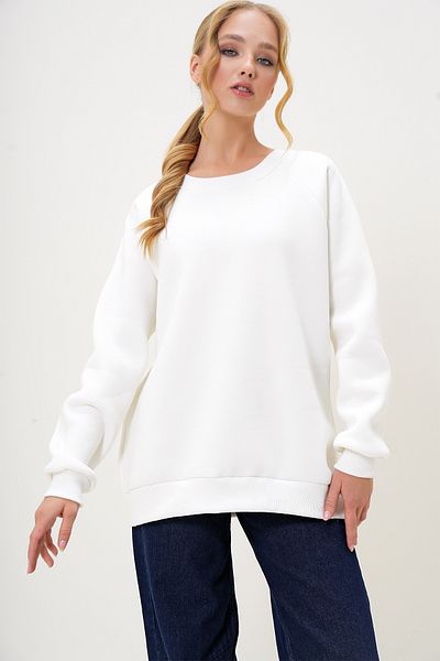 Trend Alaçatı Stili Women's White Crew Neck Raglan Sleeve Three Thread Raster Basic Sweatshirt Alc-X13180
