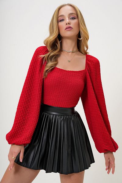 Trend Alaçatı Stili Women's Red Kiss Collar Princess Sleeve Wrap Blouse Alc-X12969