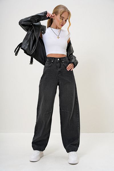 Trend Alaçatı Stili Women's Black High Waist Baggy Balloon Jean Alc-X12557