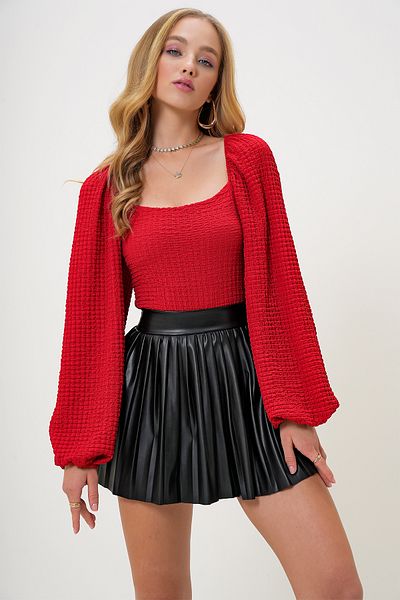 Trend Alaçatı Stili Women's Red Kiss Collar Princess Sleeve Wrap Blouse Alc-X12969