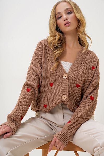 Trend Alaçatı Stili Dámská sušenka s výstřihem do V srdce vyšívaný úplet Cardigan Alc-X12982