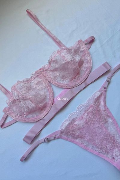 Rubuvi Victoria Γυναικεία Πούδρα Underwire Δαντελένια Τούλι Bralet Σετ Σουτιέν Εσώρουχα Σετ Εσώρουχα