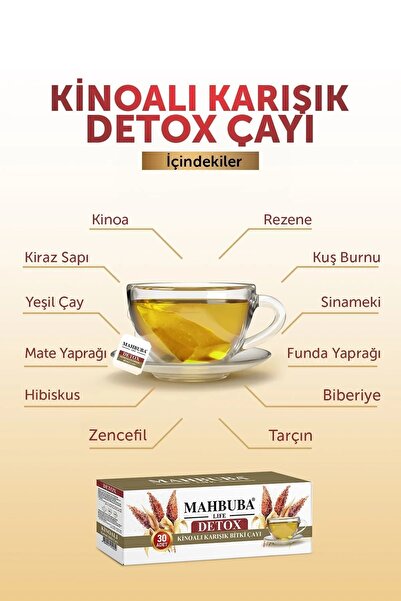 Mahbuba 4 Adet Kinoalı Karışık Detox Diyet Form Bitki Çayı 4x60gr ( 4 AYLIK 120 KULLANIM )