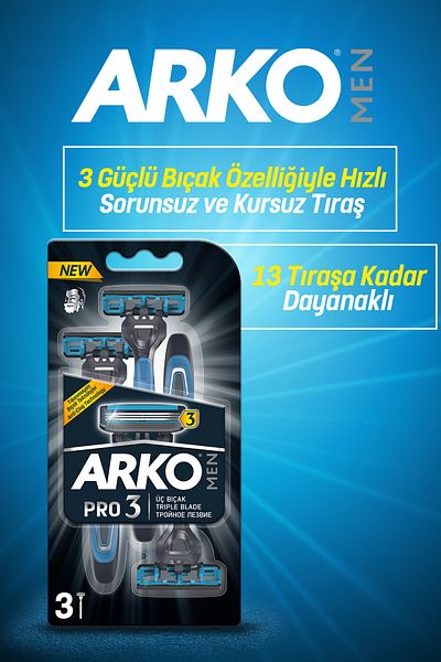 ARKO Pro3 Men's Razor - 3 Blades, 3 Pieces