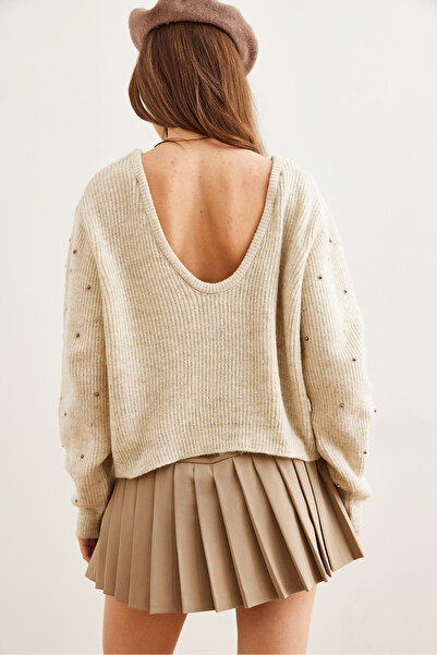 Olalook Tricoturi de damă, față, spate, guler de piscină, perle, piatră, KazaK KZK- 19000879