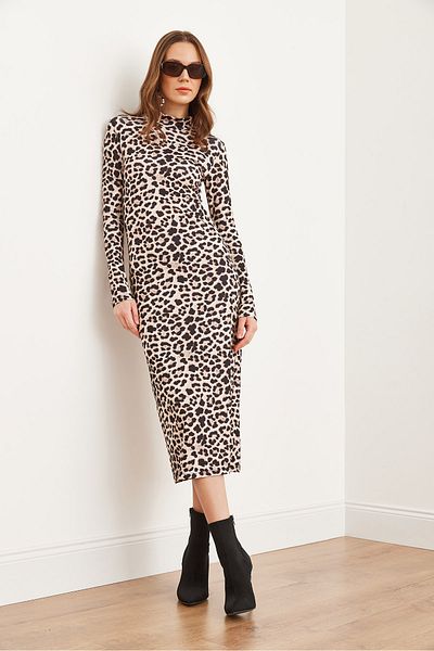 Olalook Γυναικείο φόρεμα με πέτρα Leopard Leopard Lycra Slim Diver ELB- 19002292