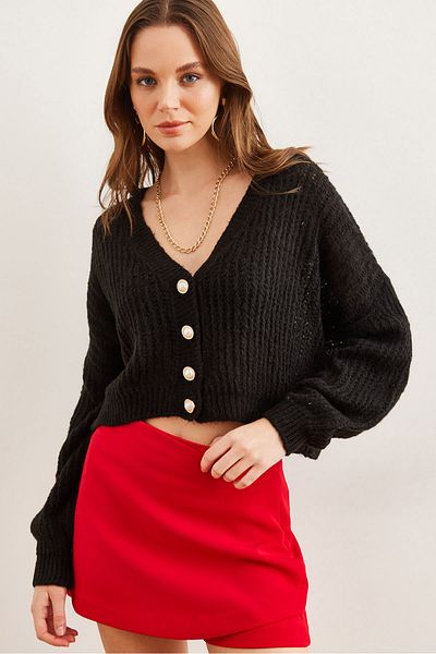 Olalook Women's Black 3-Button Soft Textured Knitwear Cardigan Hrk- 19000318